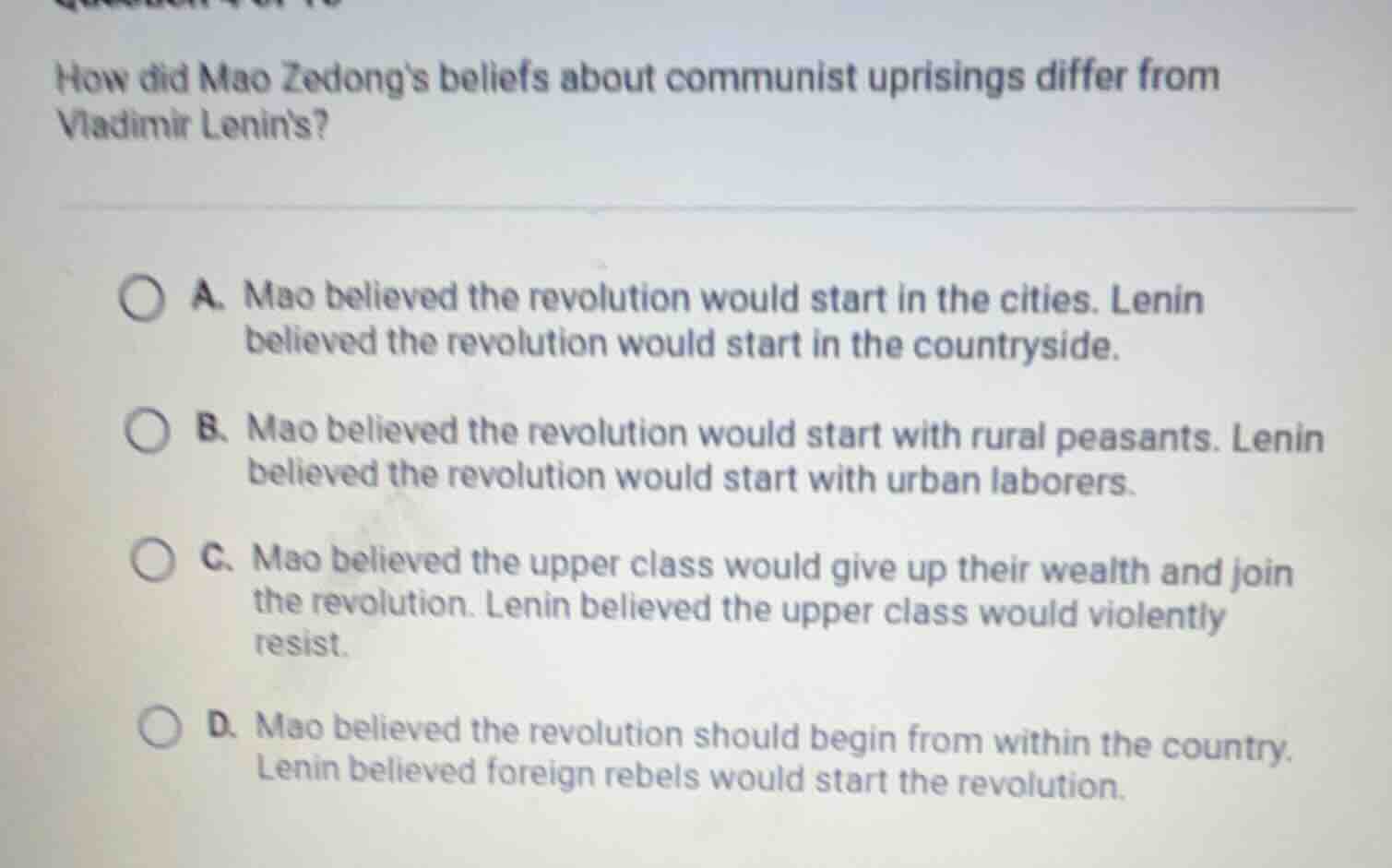 how did mao zedong’s beliefs about communist uprisings differ from vlad…