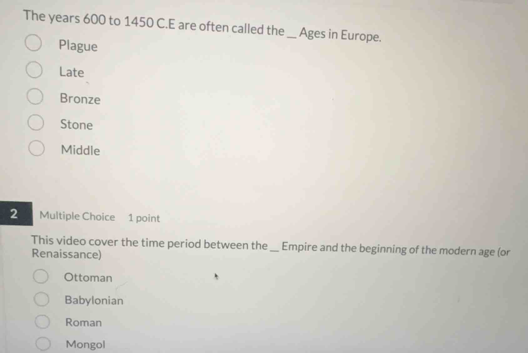 the years 600 to 1450 c.e are often called the __ ages in europe. plagu…