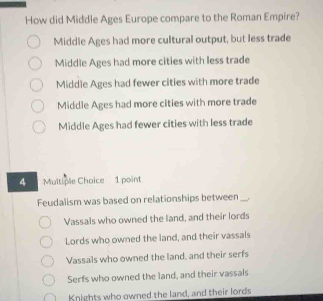 how did middle ages europe compare to the roman empire? middle ages had…