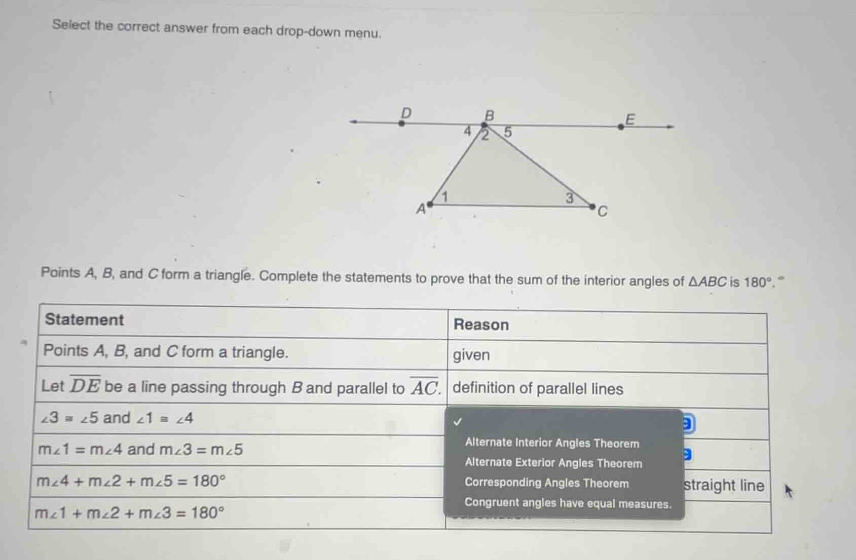 select the correct answer from each drop - down menu. points a, b, and …