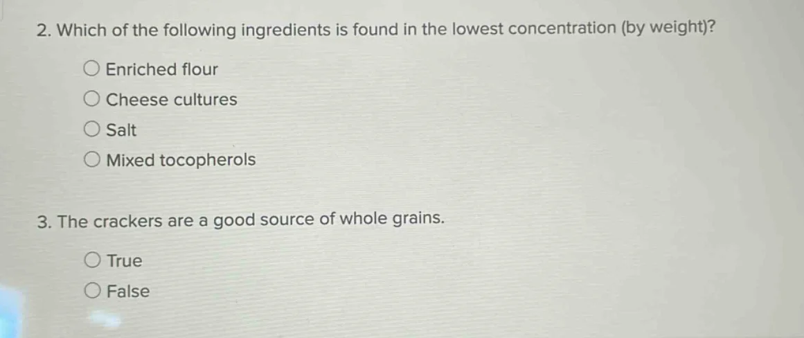 2. which of the following ingredients is found in the lowest concentrat…