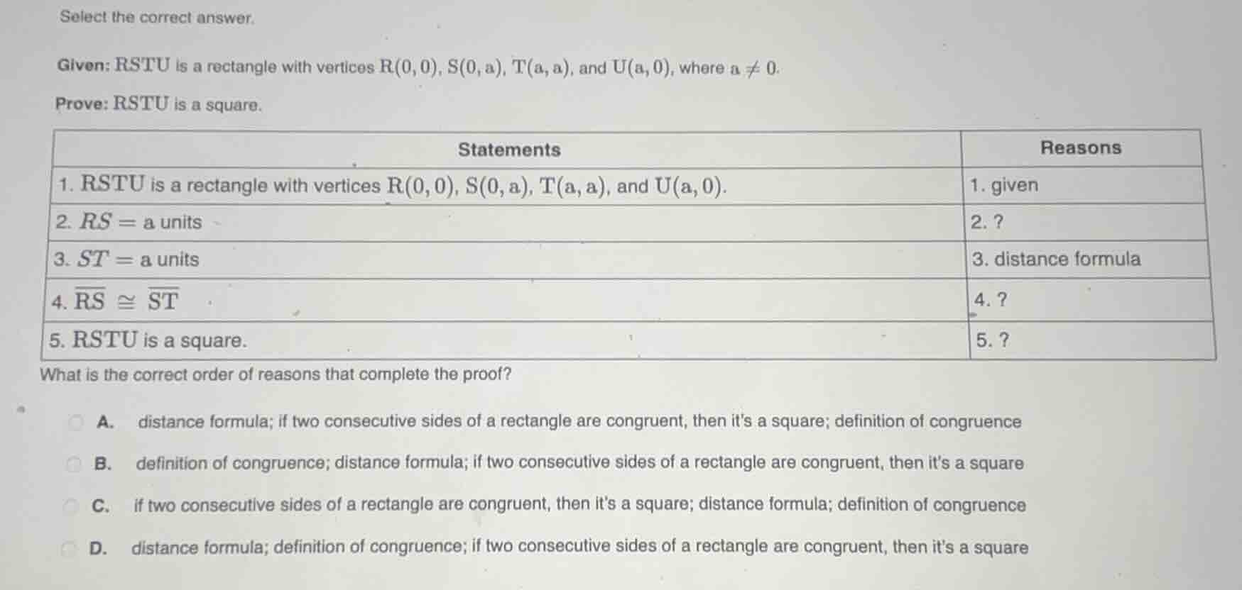 select the correct answer. given: rstu is a rectangle with vertices r(0…