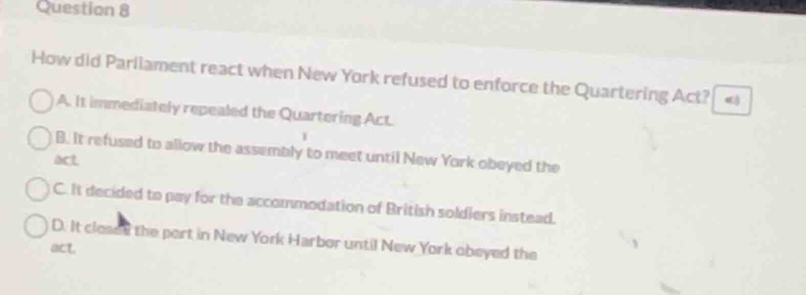 question 8 how did parliament react when new york refused to enforce th…