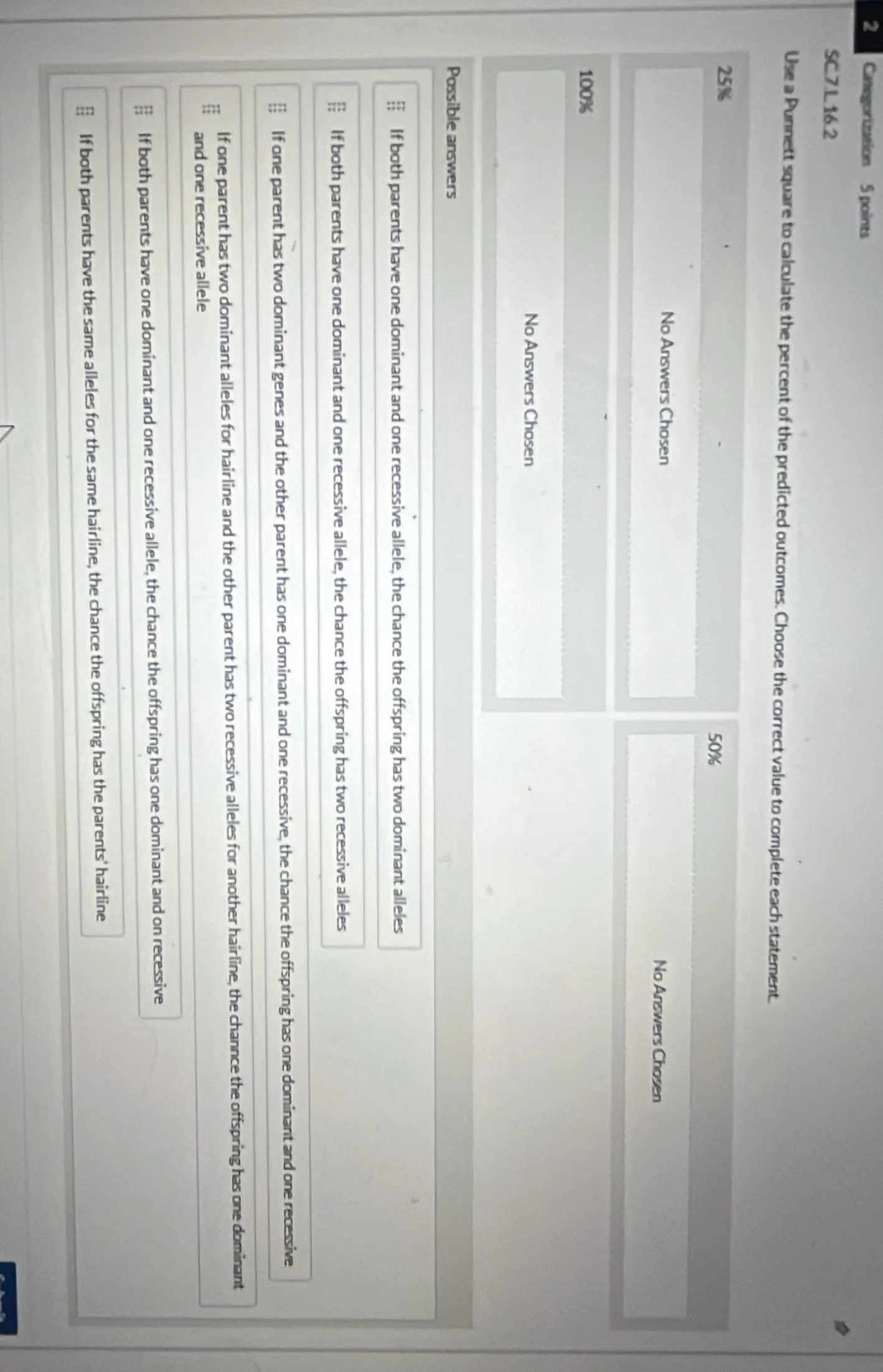 sc7.l16.2 use a punnett square to calculate the percent of the predicte…