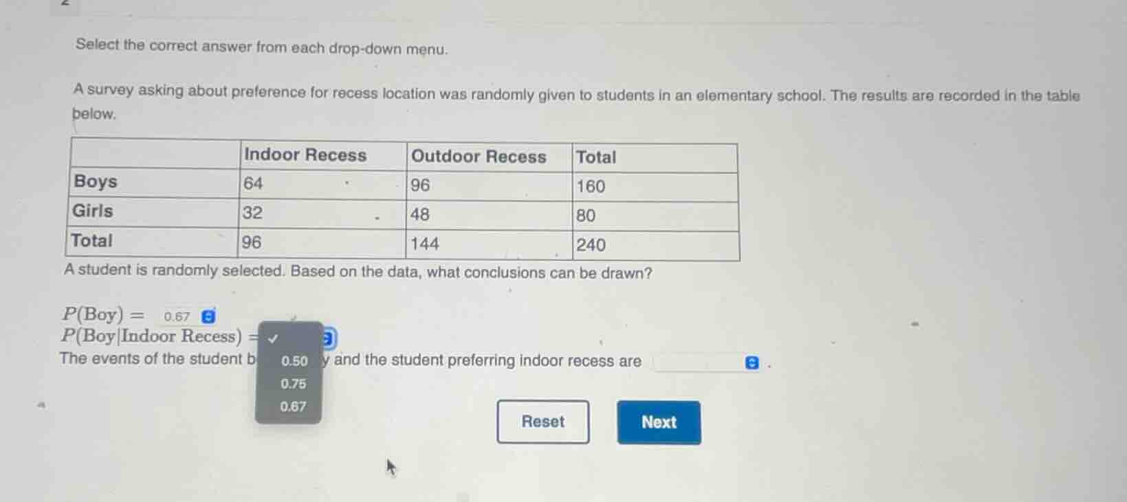 select the correct answer from each drop - down menu. a survey asking a…
