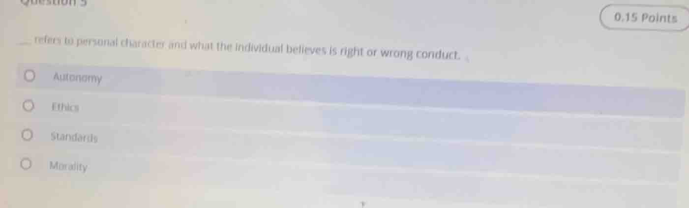 question 3 0.15 points refers to personal character and what the indivi…
