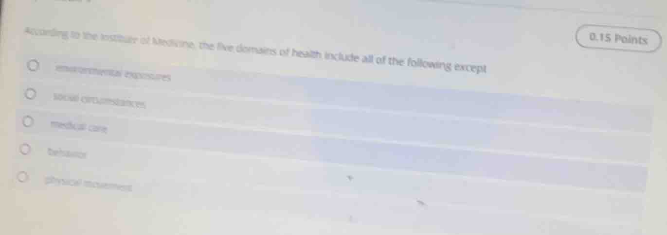 according to the institute of medicine, the five domains of health incl…