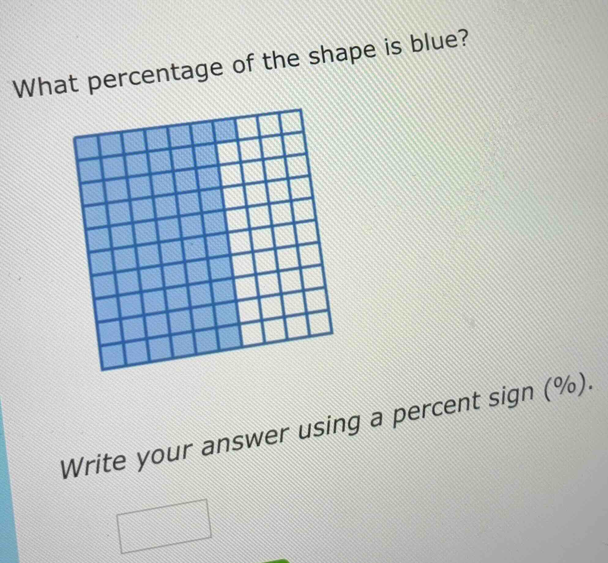 what percentage of the shape is blue? write your answer using a percent…