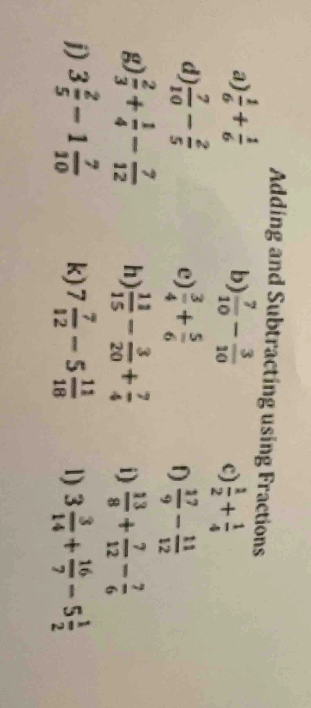 adding and subtracting using fractions a) $\frac{1}{6} + \frac{1}{6}$ b…