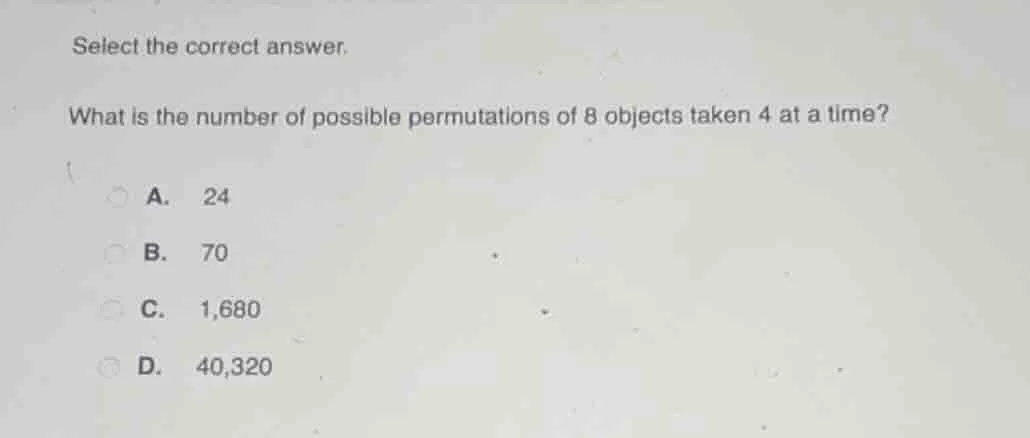 select the correct answer. what is the number of possible permutations …