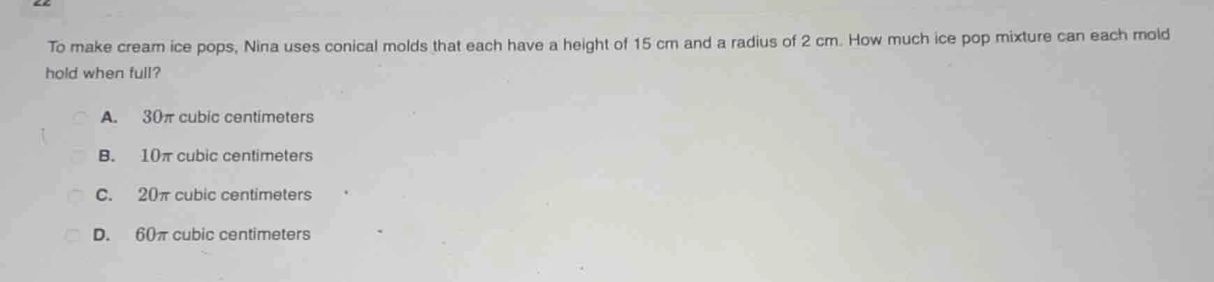 to make cream ice pops, nina uses conical molds that each have a height…