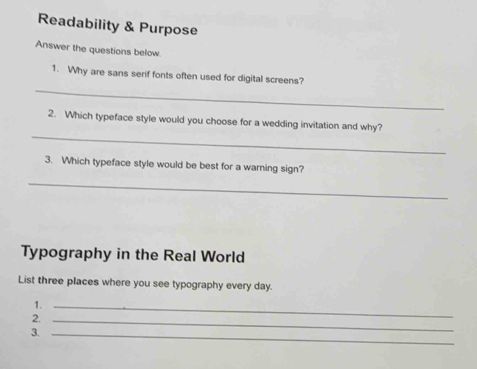 readability & purpose answer the questions below. 1. why are sans serif…