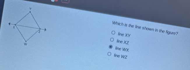 which is the line shown in the figure? ○ line xy ○ line xz ● line wx ○ …
