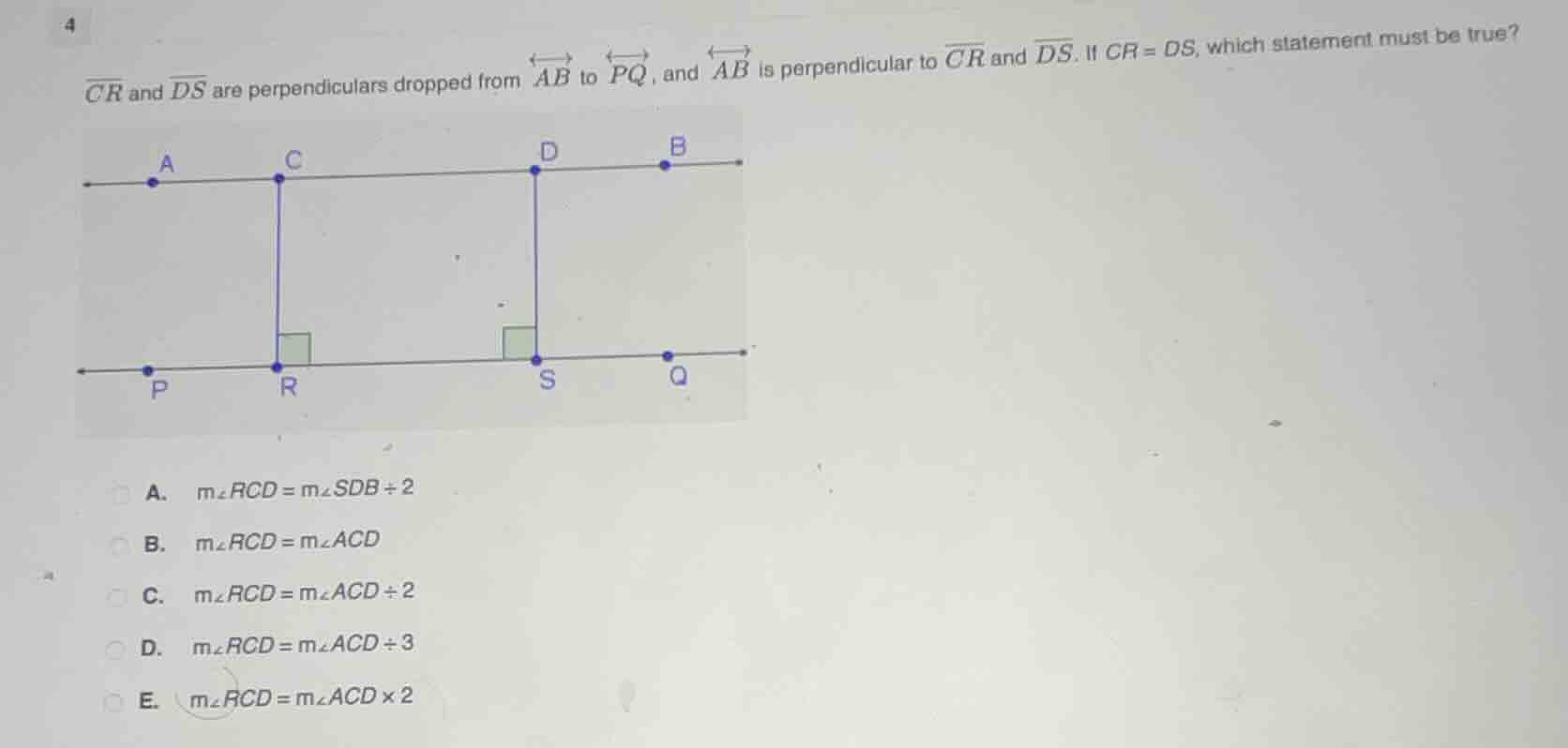 4 \\(\\overline{cr}\\) and \\(\\overline{ds}\\) are perpendiculars drop…