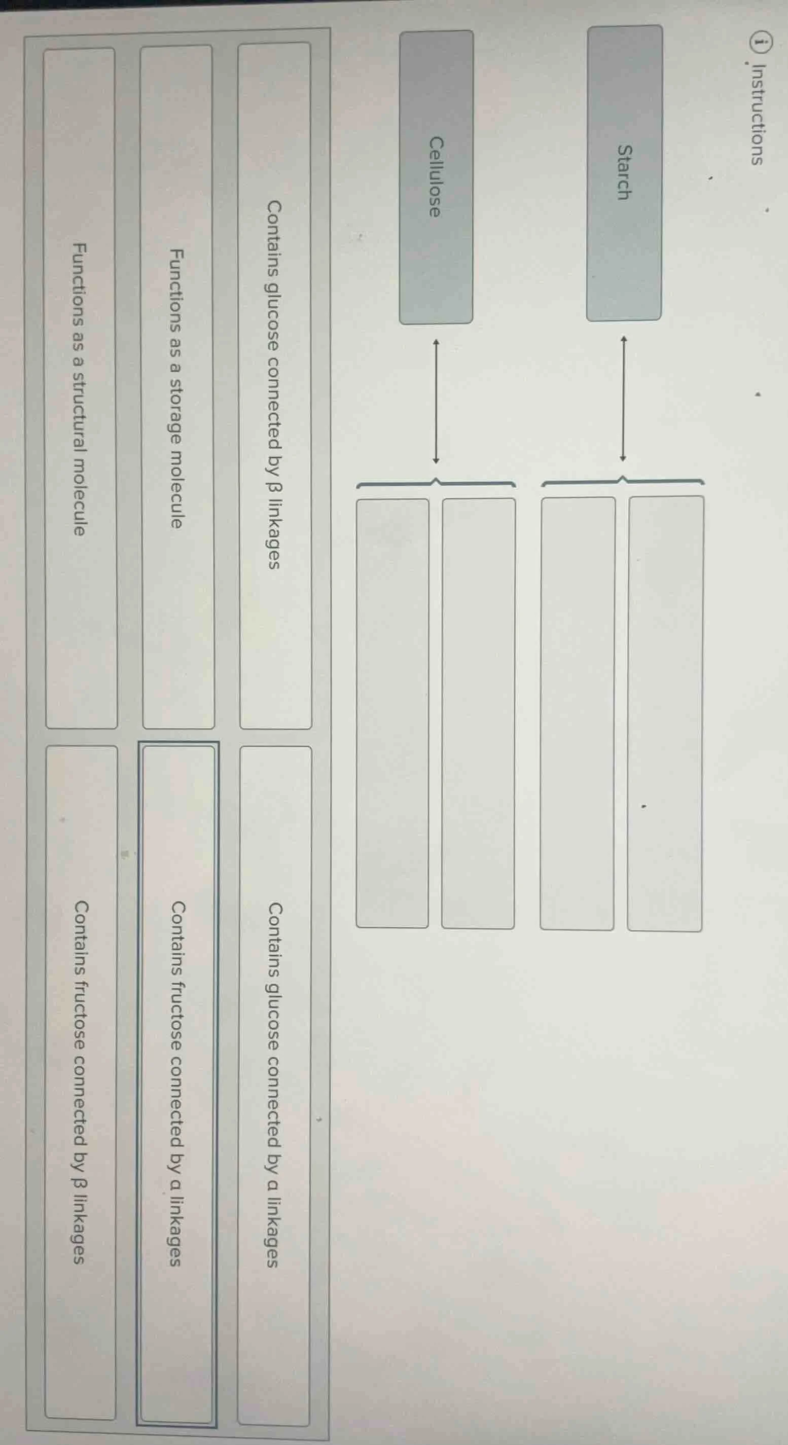 instructions starch cellulose contains glucose connected by β linkages …