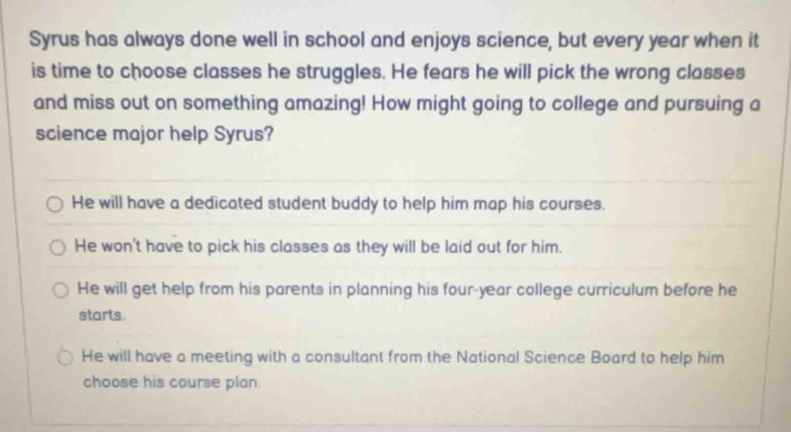 syrus has always done well in school and enjoys science, but every year…