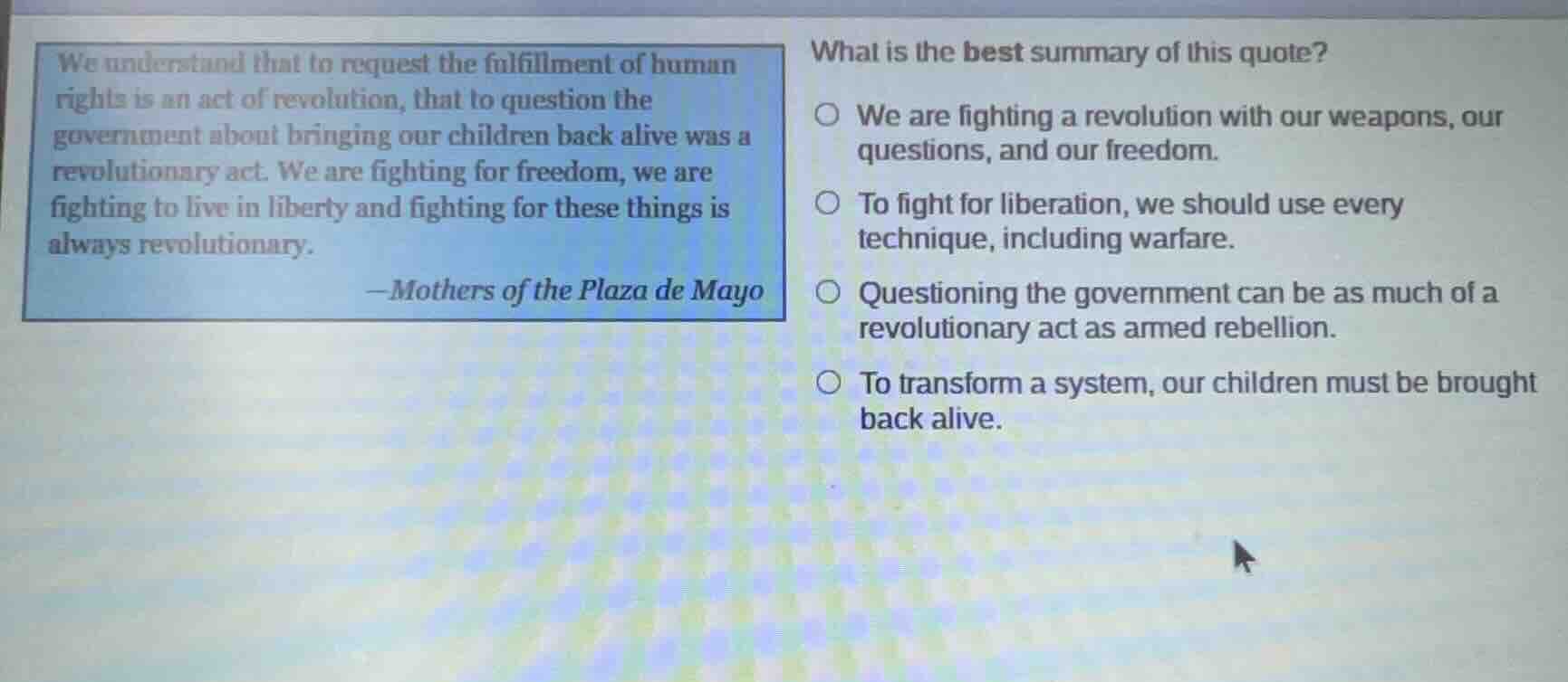 we understand that to request the fulfillment of human rights is an act…