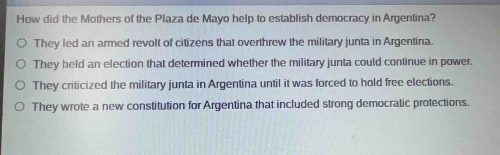 how did the mothers of the plaza de mayo help to establish democracy in…