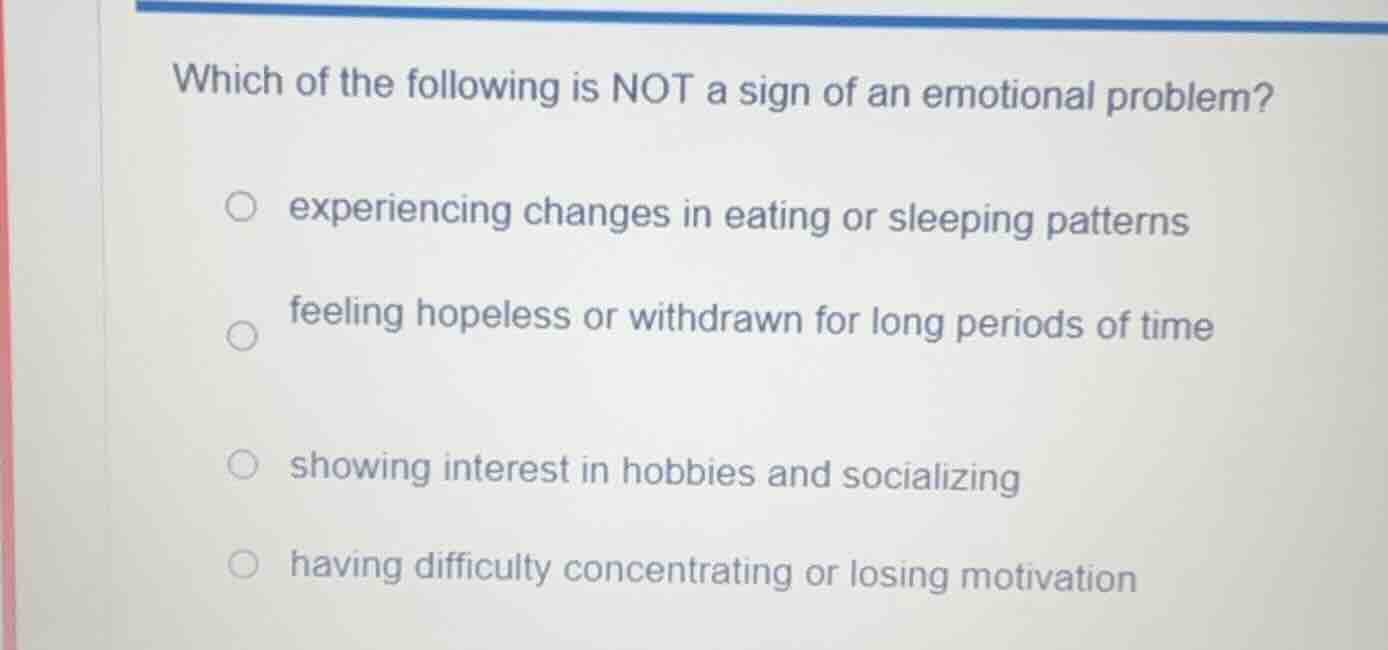 which of the following is not a sign of an emotional problem? experienc…