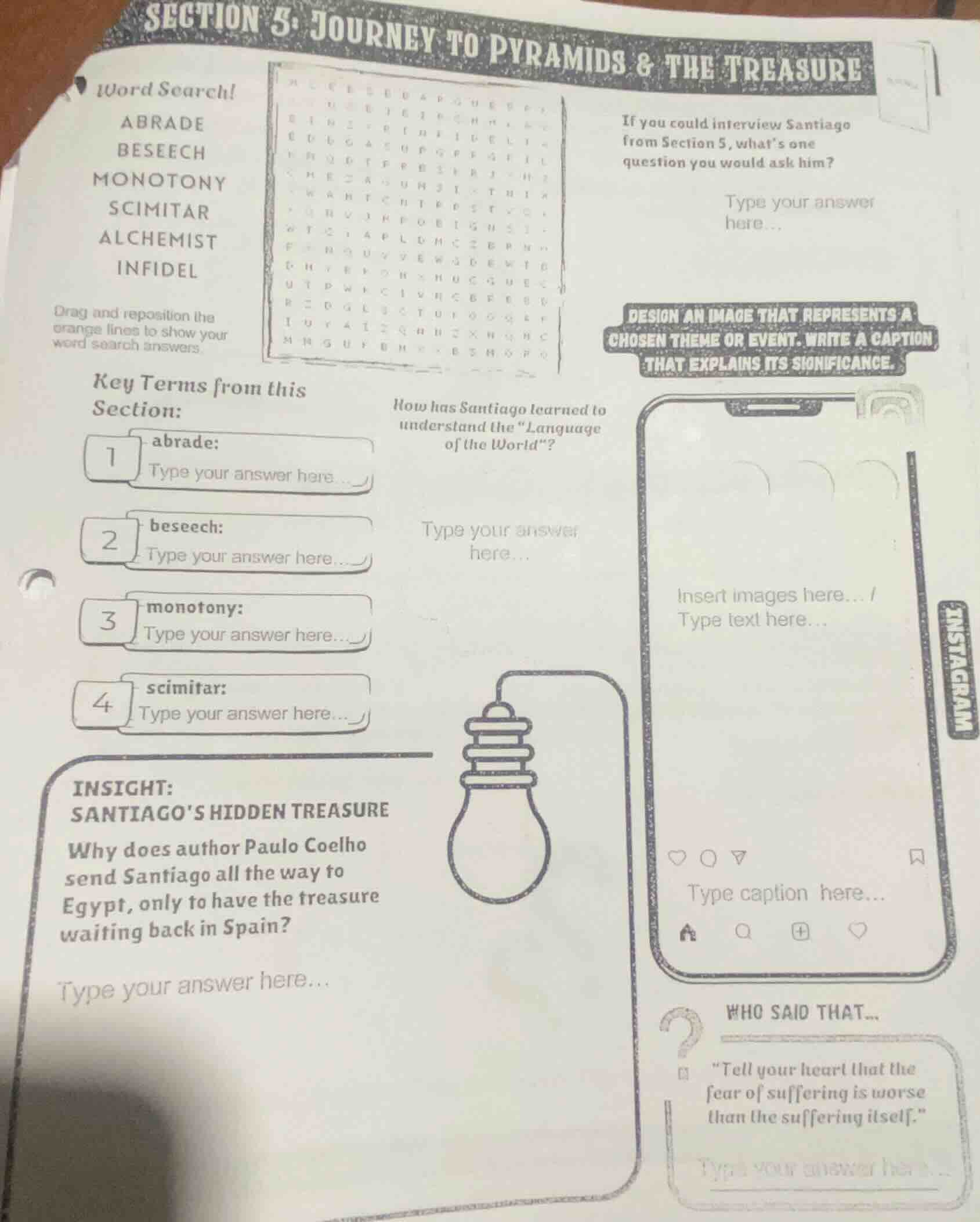section 5: journey to pyramids & the treasure word search! abrade besee…