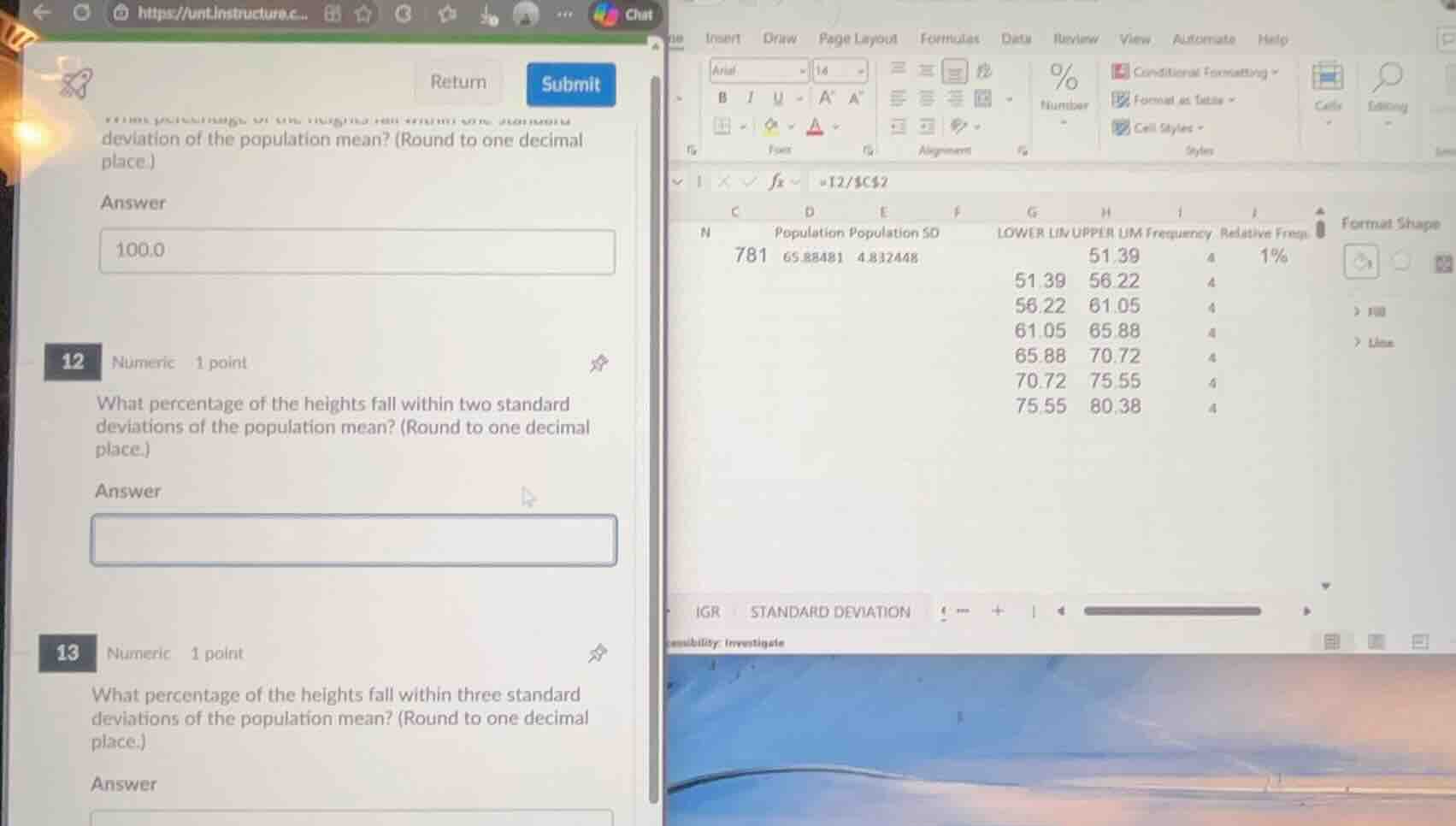 12 numeric 1 point what percentage of the heights fall within two stand…