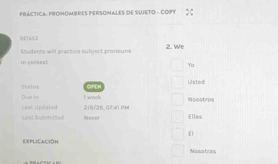 práctica: pronombres personales de sujeto - copy details students will …