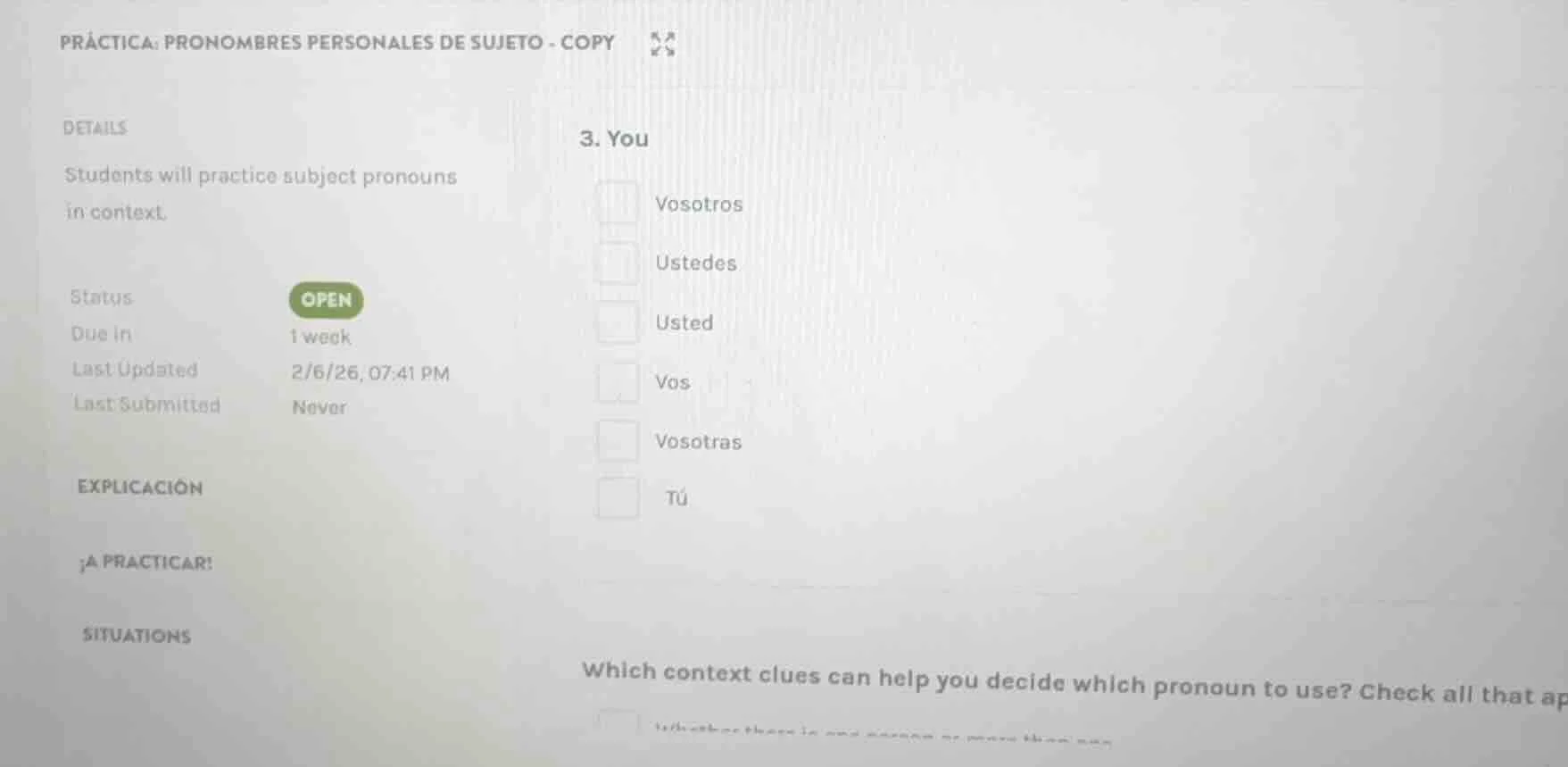 práctica: pronombres personales de sujeto - copy details students will …