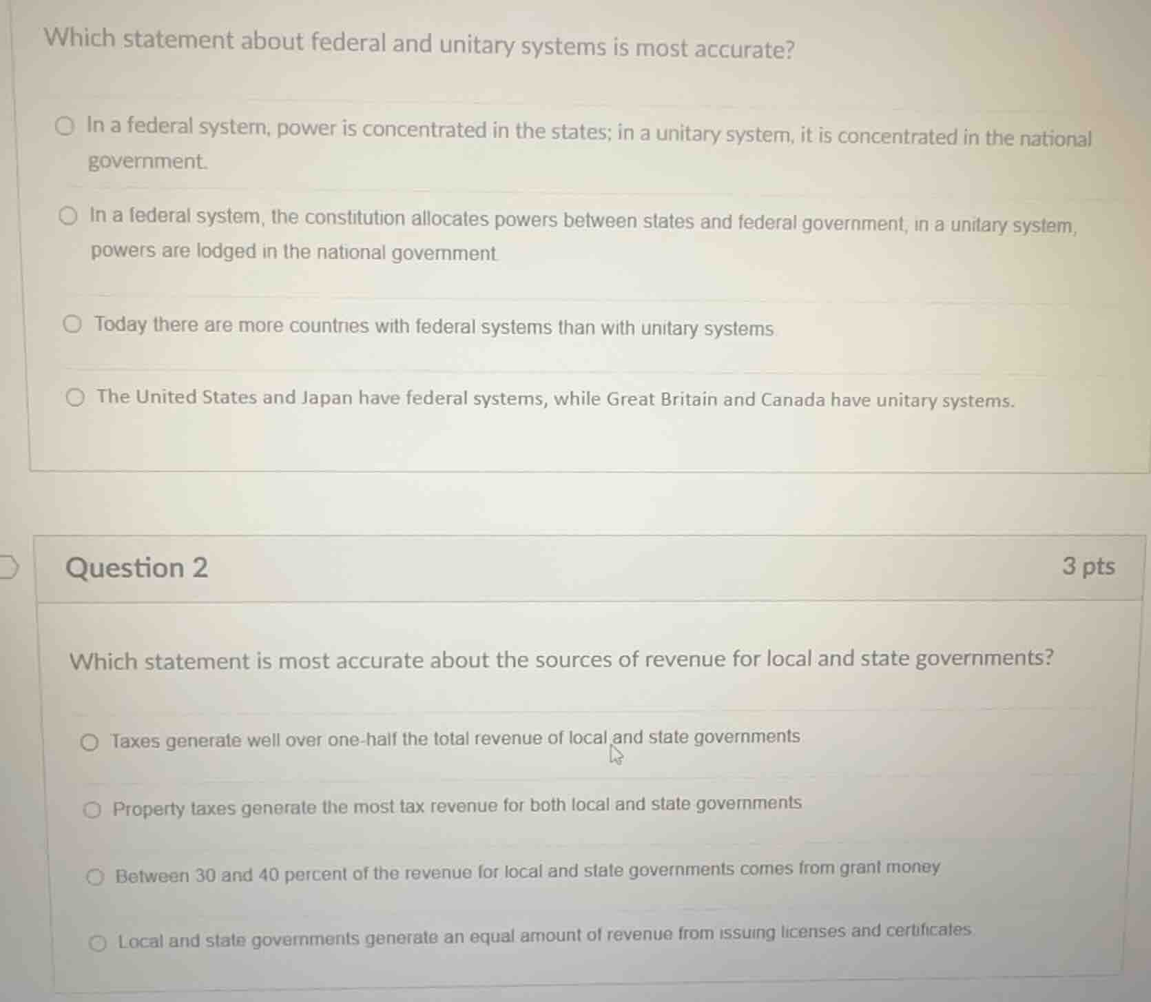 which statement about federal and unitary systems is most accurate? - i…