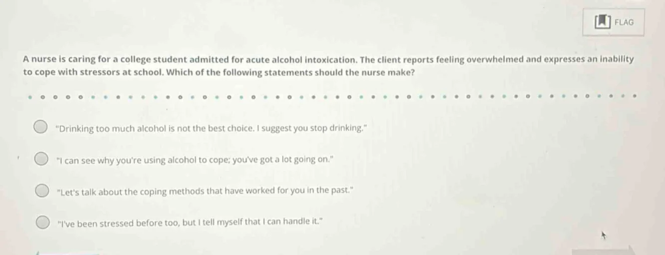 a nurse is caring for a college student admitted for acute alcohol into…