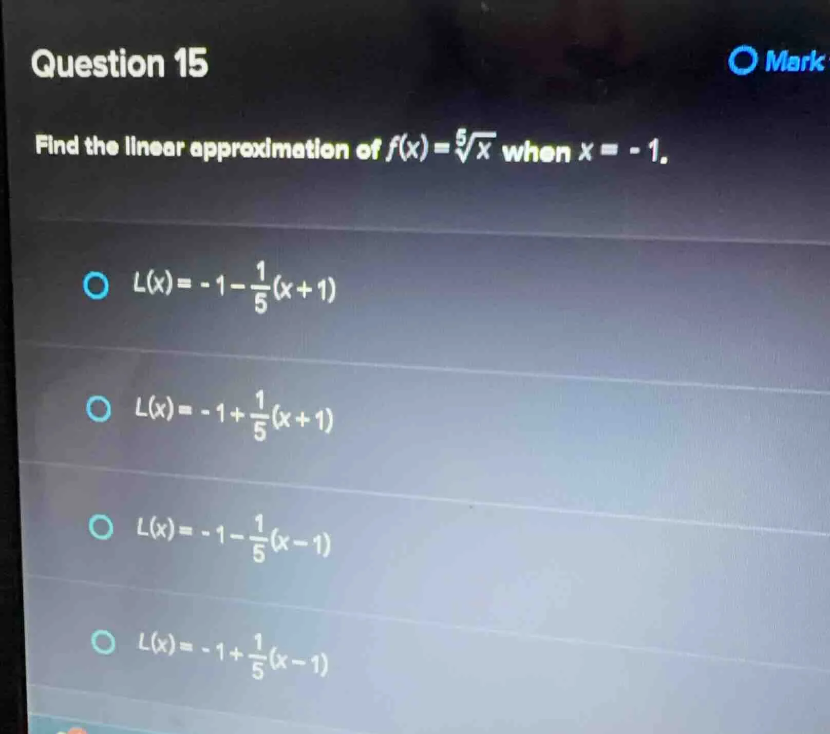 question 15 find the linear approximation of $f(x)=\\sqrt5{x}$ when $x …