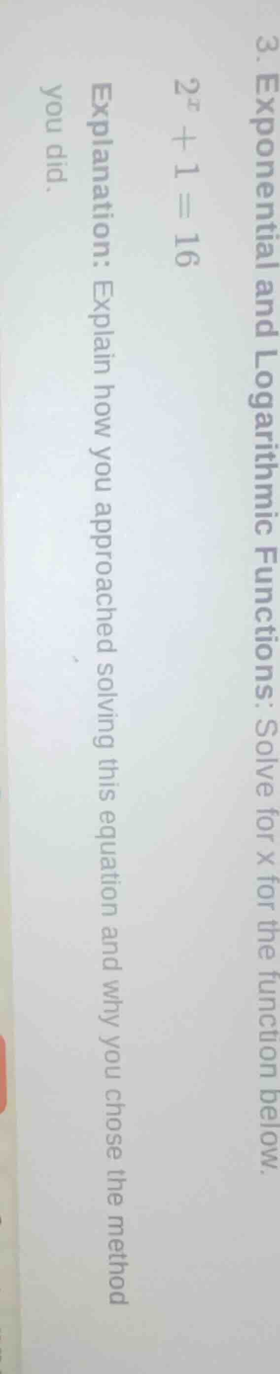 3. exponential and logarithmic functions: solve for x for the function …