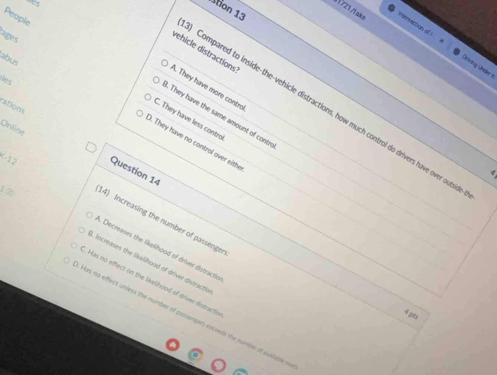 (13) compared to inside - the - vehicle distractions, how much control …