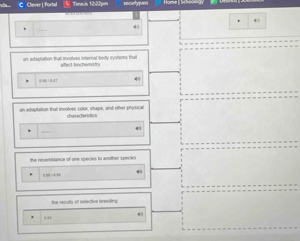 an adaptation that involves internal body systems that affect biochemis…
