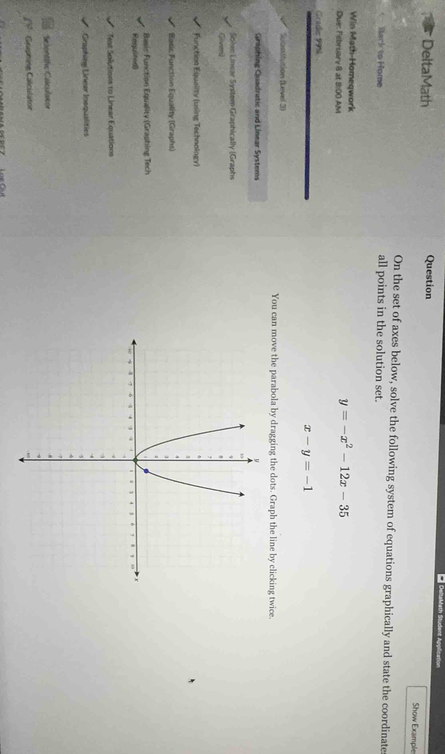 question on the set of axes below, solve the following system of equati…