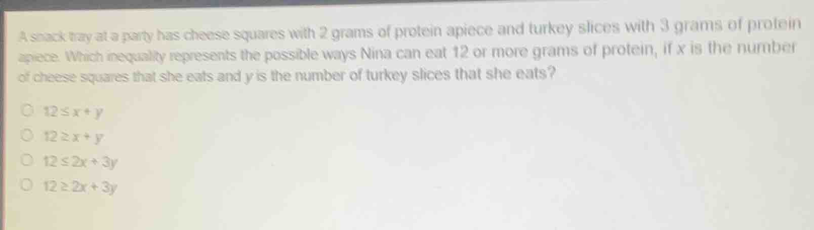 a snack tray at a party has cheese squares with 2 grams of protein apie…
