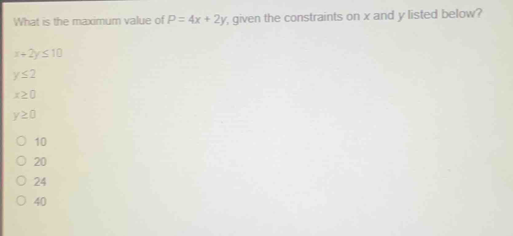 what is the maximum value of $p = 4x + 2y$, given the constraints on $x…