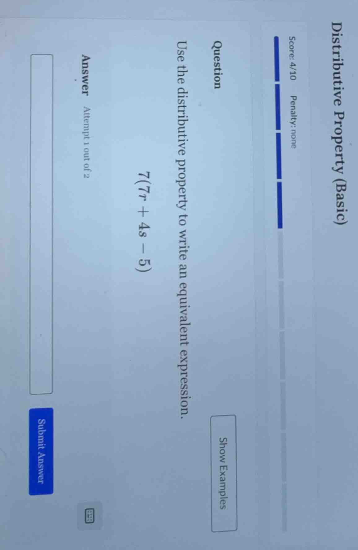 question use the distributive property to write an equivalent expressio…
