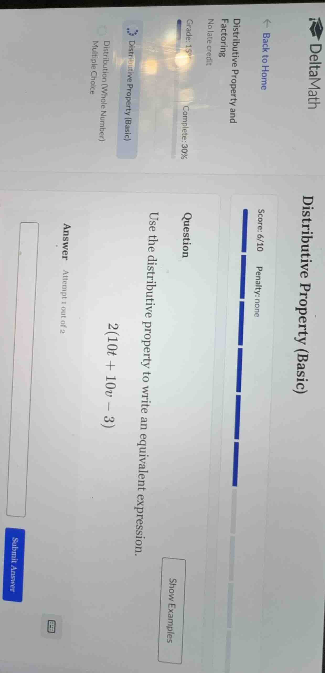question use the distributive property to write an equivalent expressio…