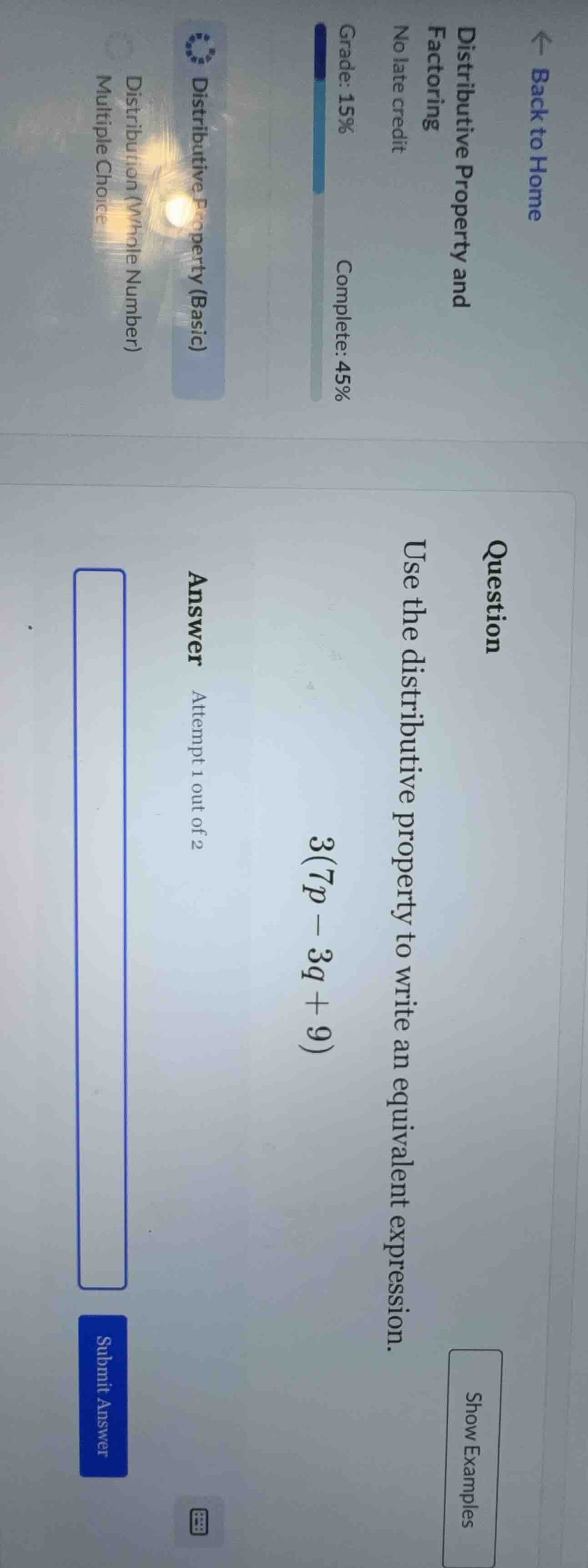 question use the distributive property to write an equivalent expressio…