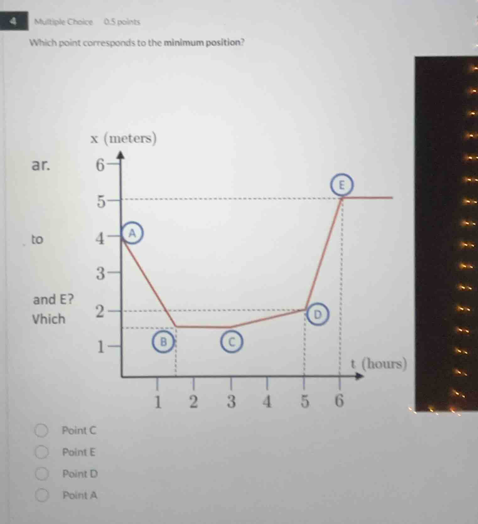 4 multiple choice 0.5 points which point corresponds to the minimum pos…
