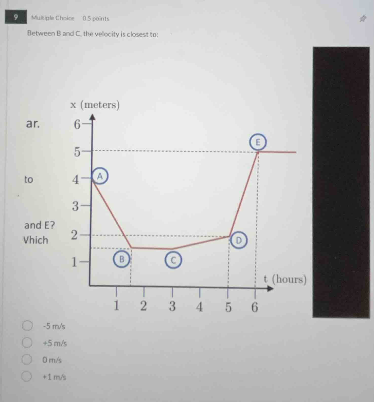 9 multiple choice 0.5 points between b and c, the velocity is closest t…