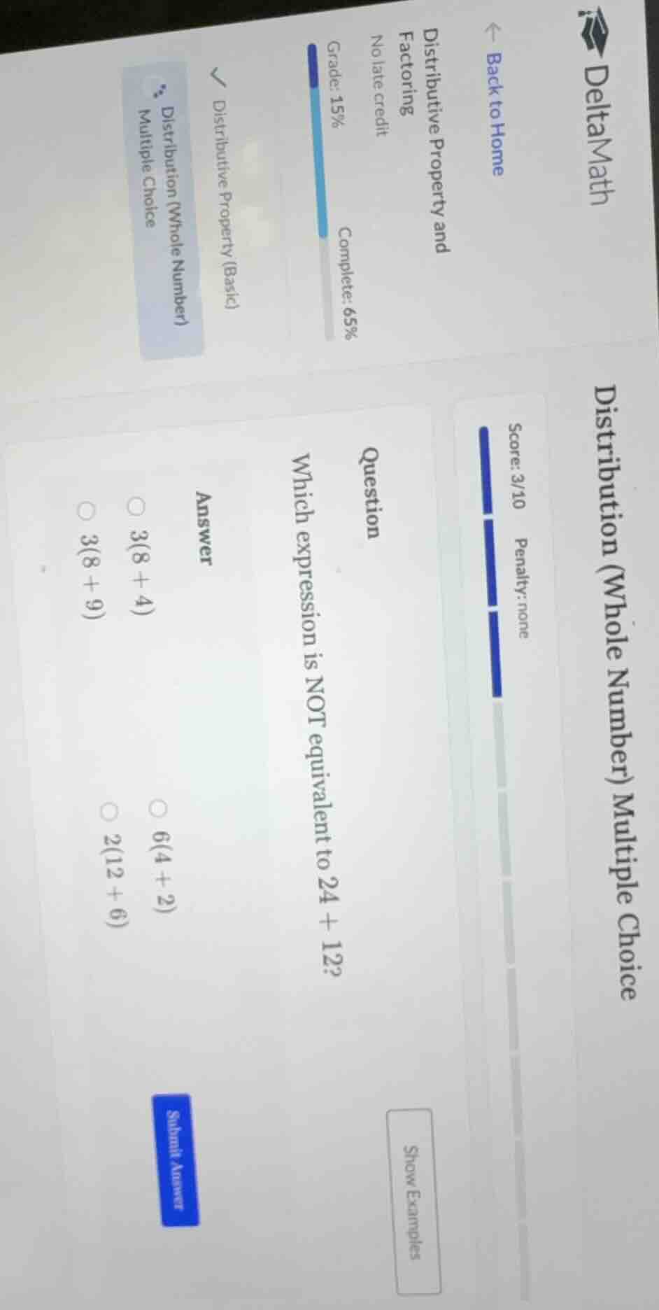 question which expression is not equivalent to 24 + 12? answer \\( 3(8 …