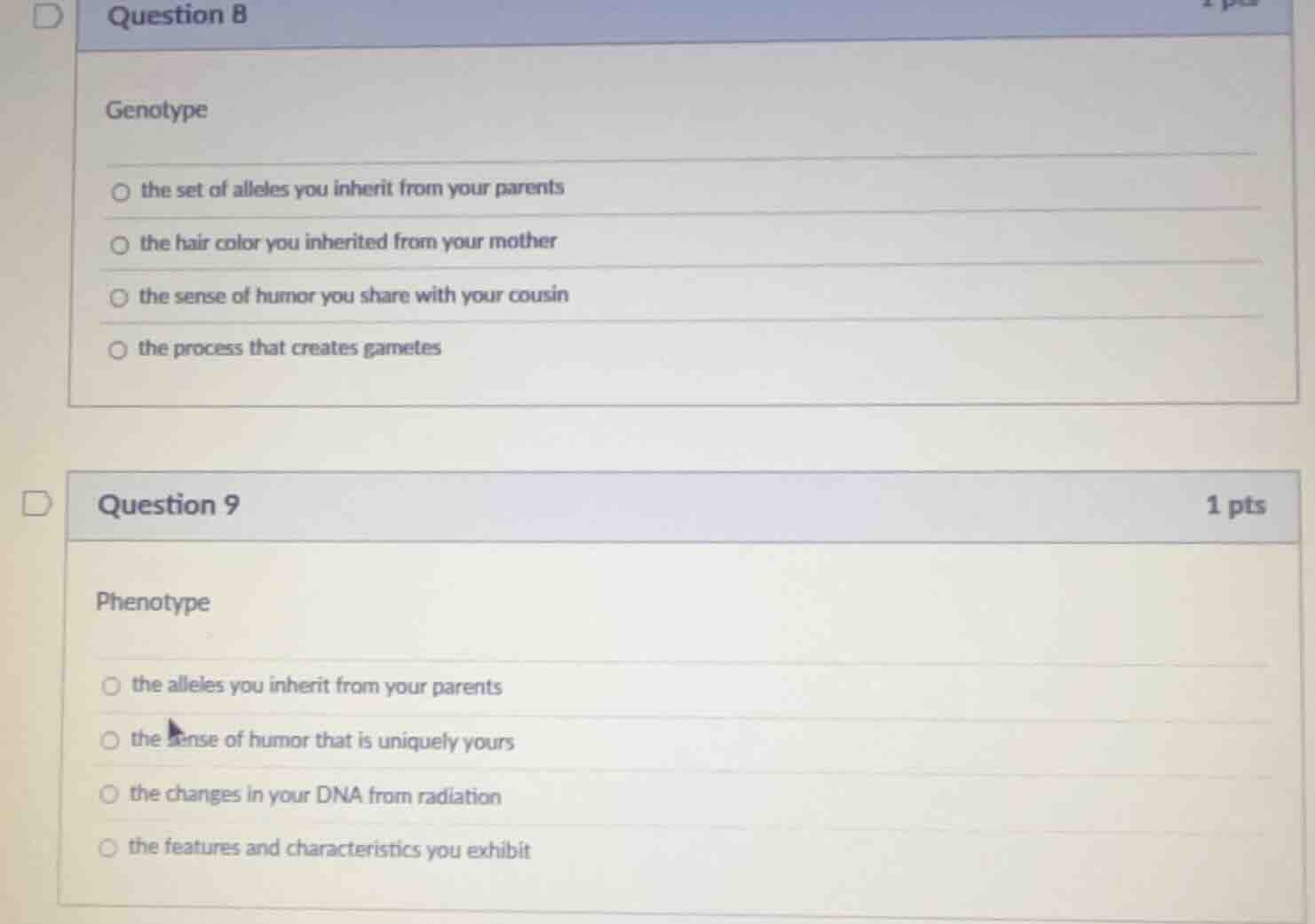 question 8 genotype the set of alleles you inherit from your parents th…