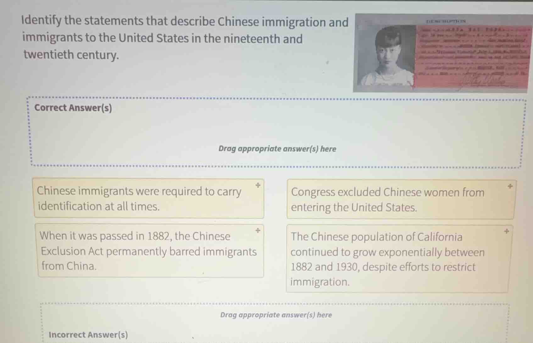 identify the statements that describe chinese immigration and immigrant…