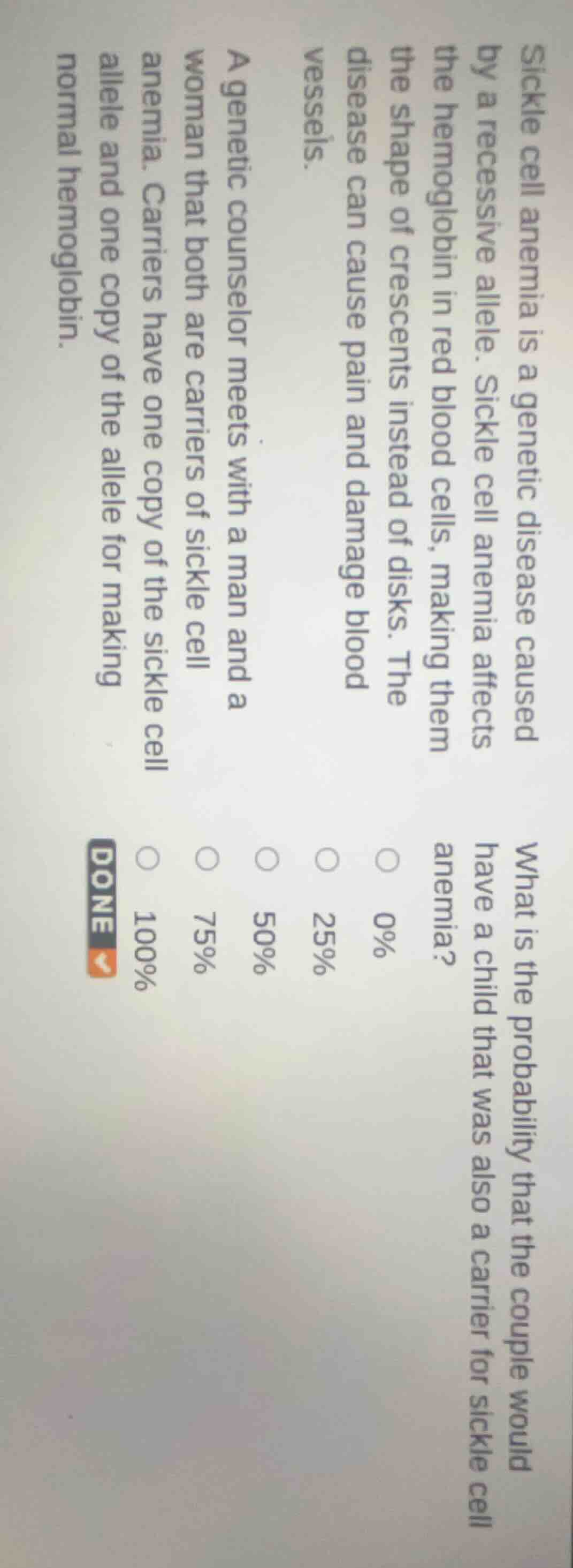 sickle cell anemia is a genetic disease caused by a recessive allele. s…
