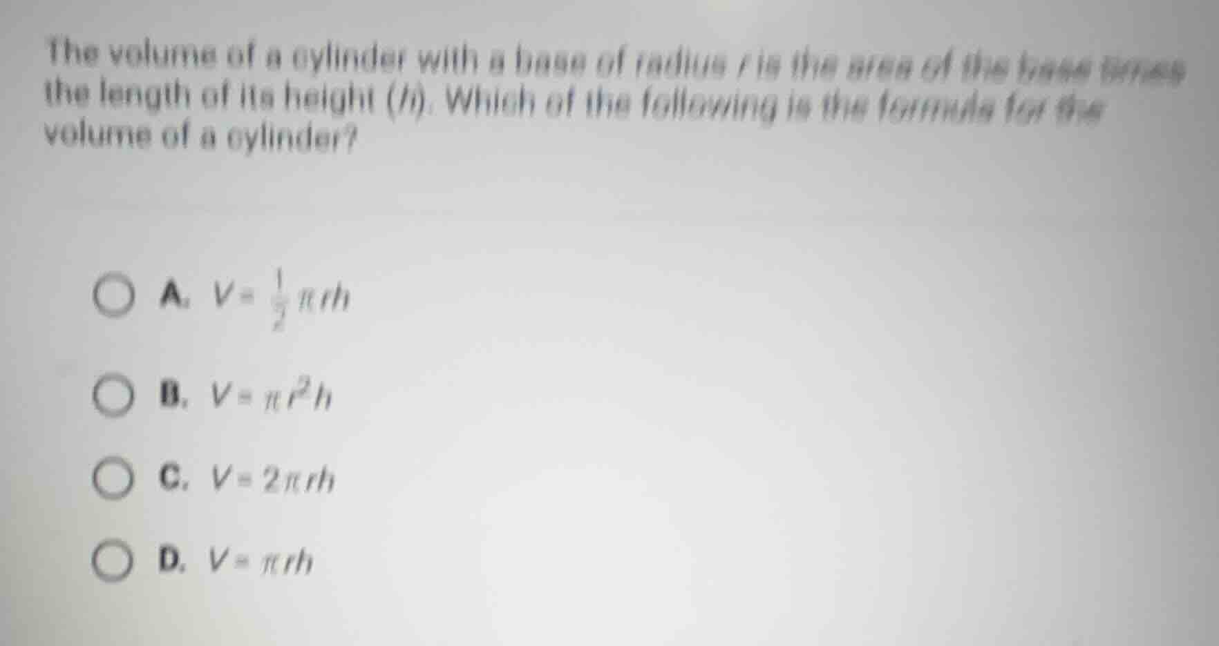 the volume of a cylinder with a base of radius r is the area of the bas…