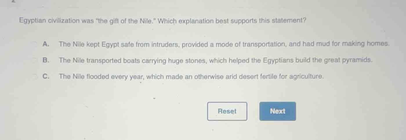 egyptian civilization was \the gift of the nile.\ which explanation bes…