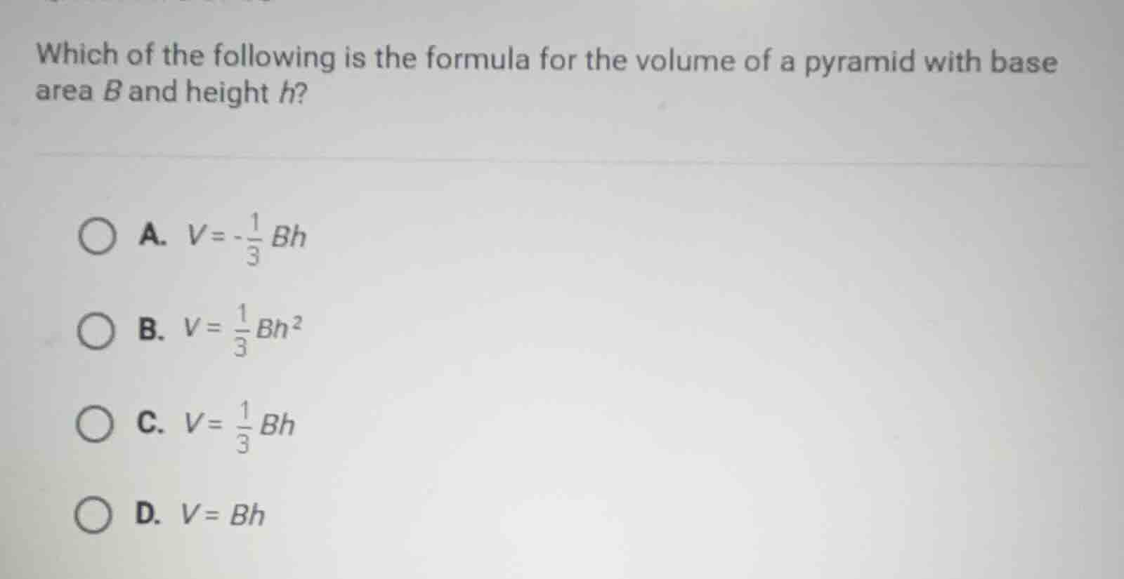 which of the following is the formula for the volume of a pyramid with …
