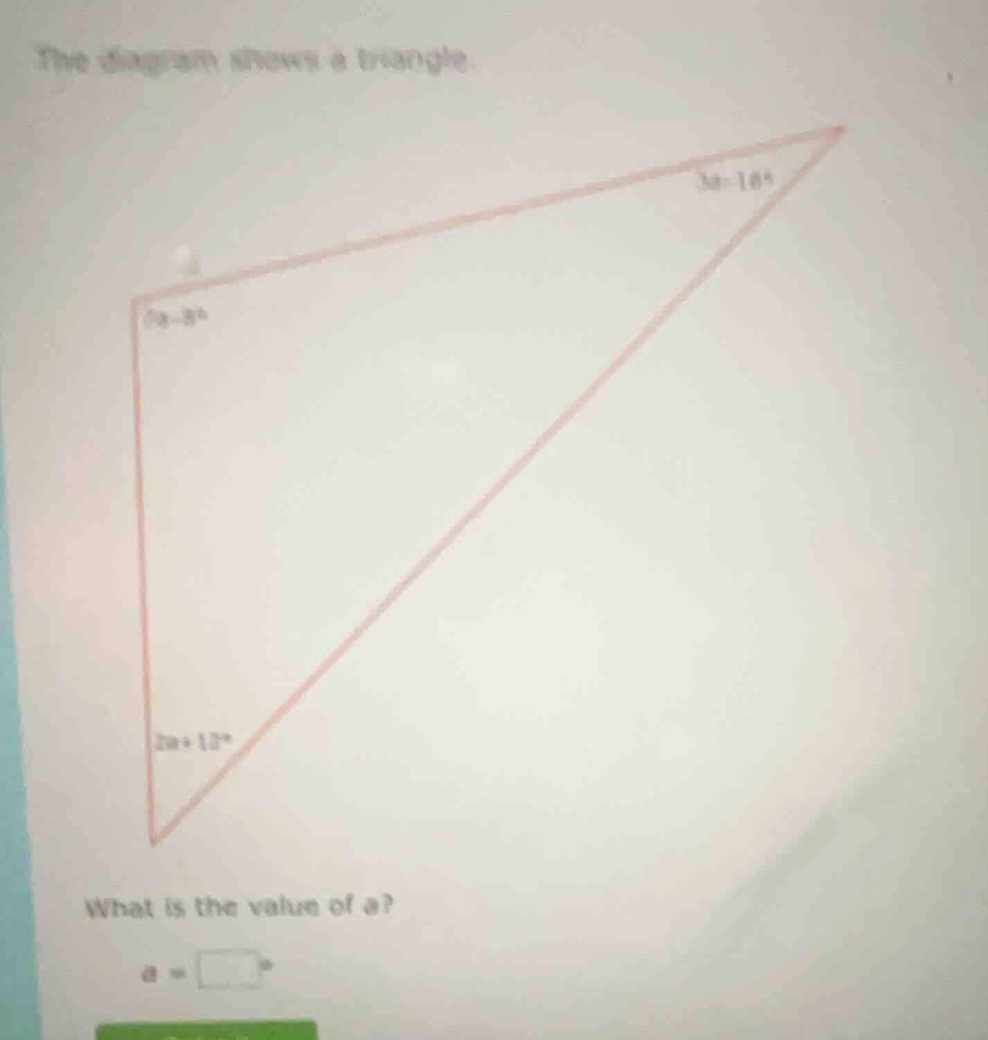 the diagram shows a triangle. what is the value of ( a )? ( a = square^…