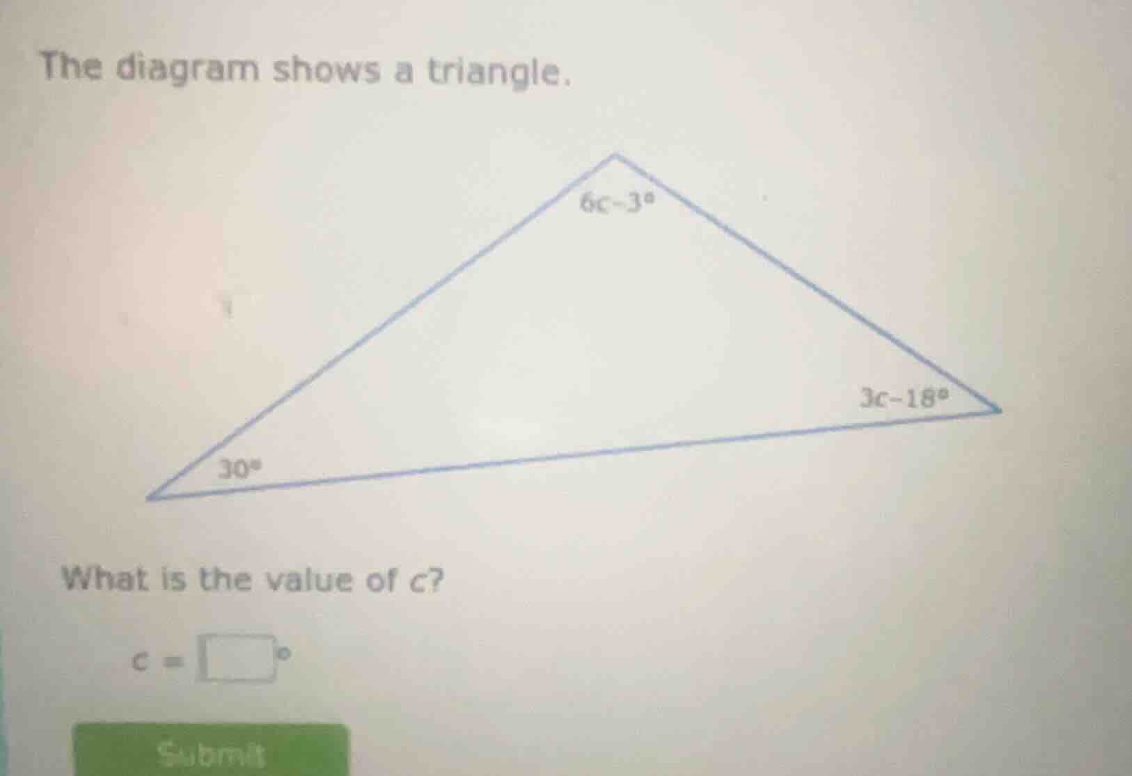 the diagram shows a triangle. what is the value of c? c = \\square°